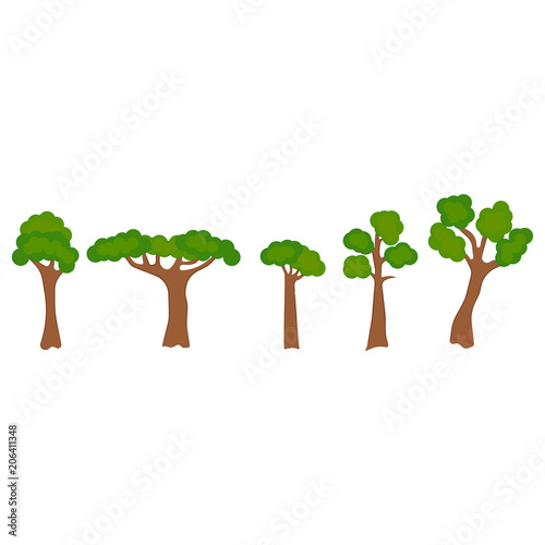 Tree design elements. Collection of various trees. Vector Illustration.