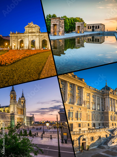 Obraz na płótnie Collage of tourist photos of the Madrid w salonie