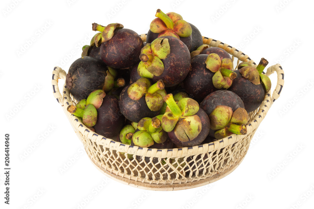 magosteen in basket isolated on white background magosteen in basket isolated on white background