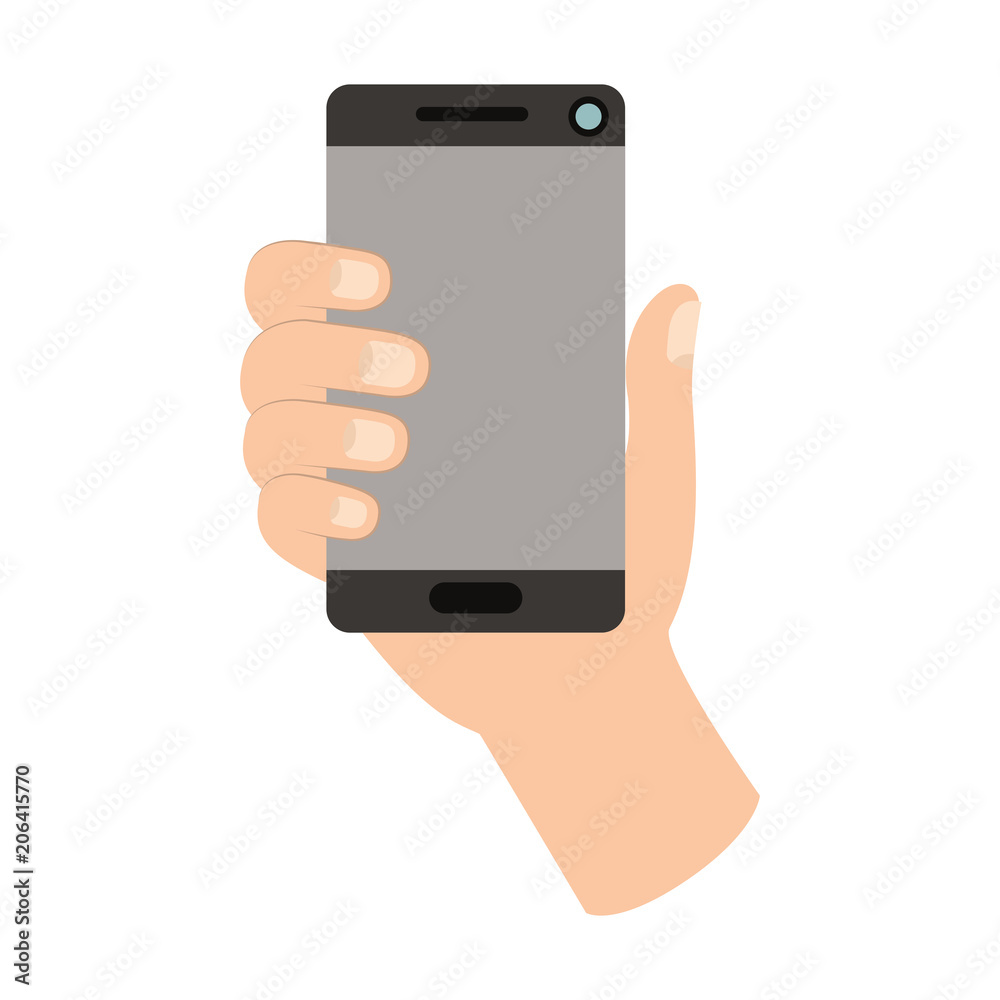 hand human with smartphone device isolated icon vector illustration design