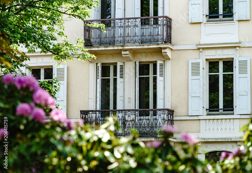 Old beautiful windows in historical center of Colmar, alsacien style