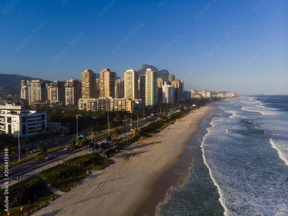 Aerial view of Barra da Tijuca beach during late afternoon. Rio de Janeiro, Brazil. Aerial view of Barra da Tijuca beach during late afternoon. Rio de Janeiro, Brazil.