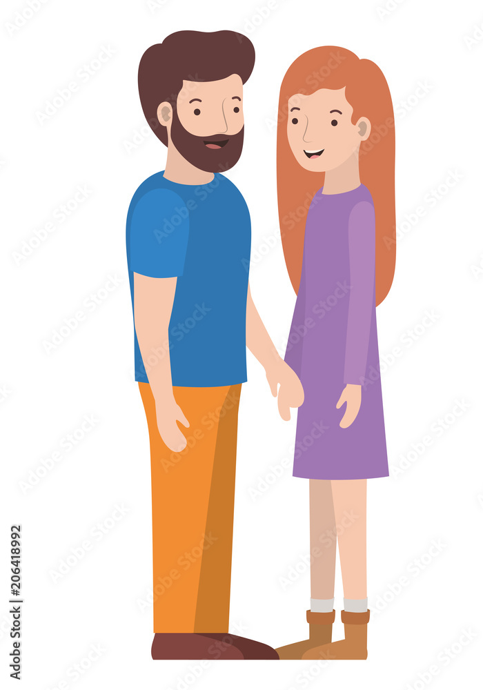 young couple avatars characters vector illustration design