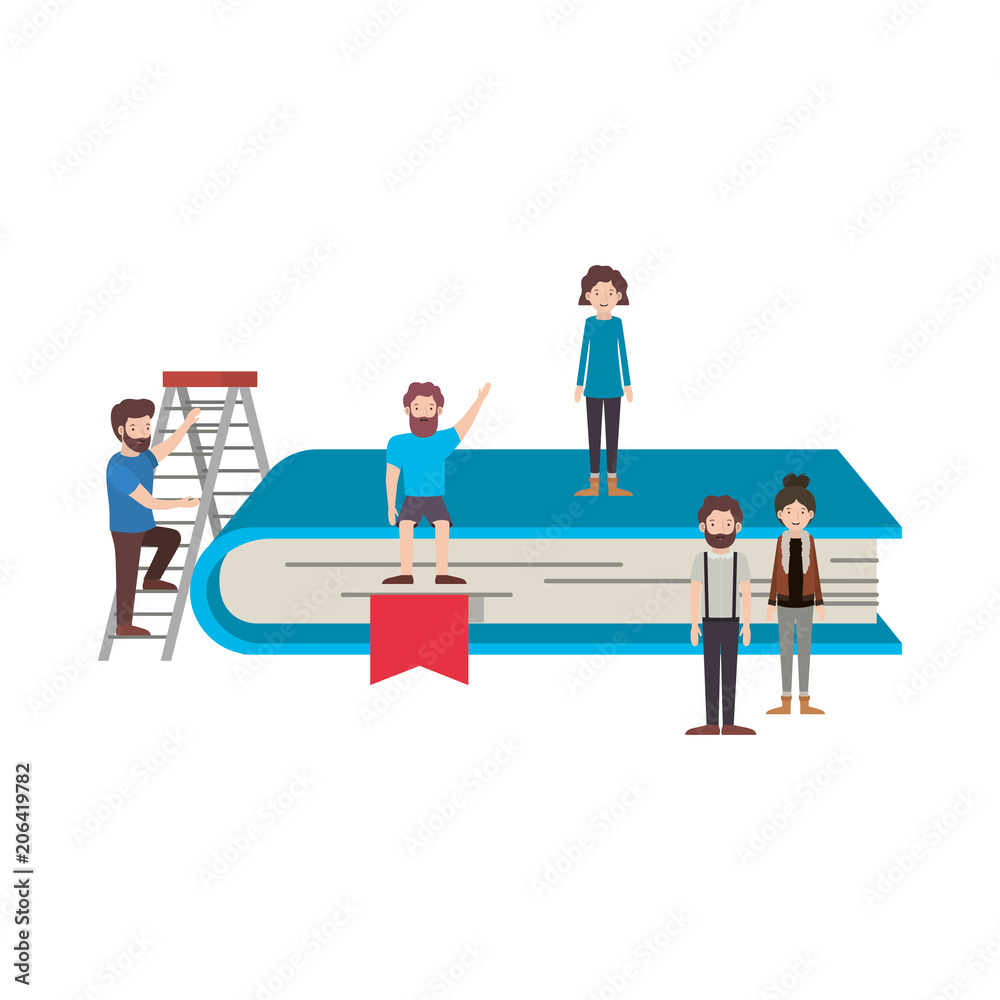 Obraz premium minipeople team working in books vector illustration design