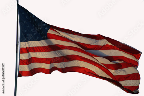 American Flag Waving on a White Background