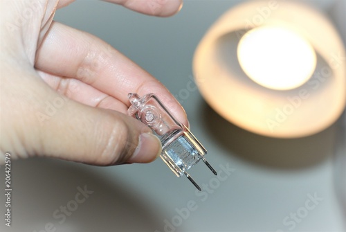 фотографія Hand holding a small halogen light bulb