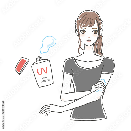 日焼け止めを塗る女性 Tシャツ