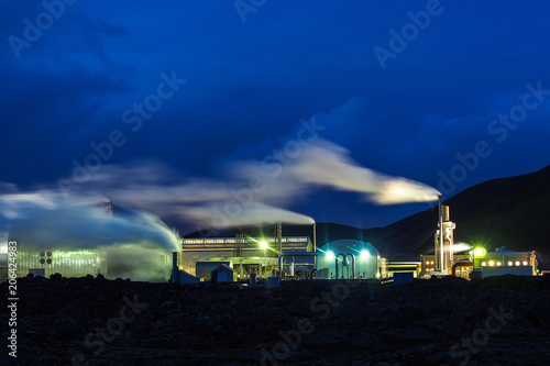 Geothermal field of Gunnuhver and Geothermal Power Plant. photo