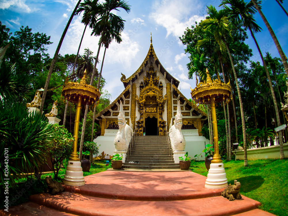 Fototapeta premium Wat Pa Dara Pirom Lanna architecture, Chiang Mai Thailand