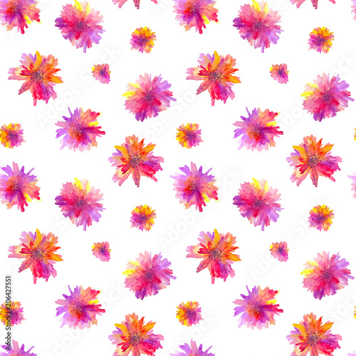 Fototapeta Naklejka Na Ścianę i Meble -  Seamless pattern with colorful flowers. Watercolor paiting