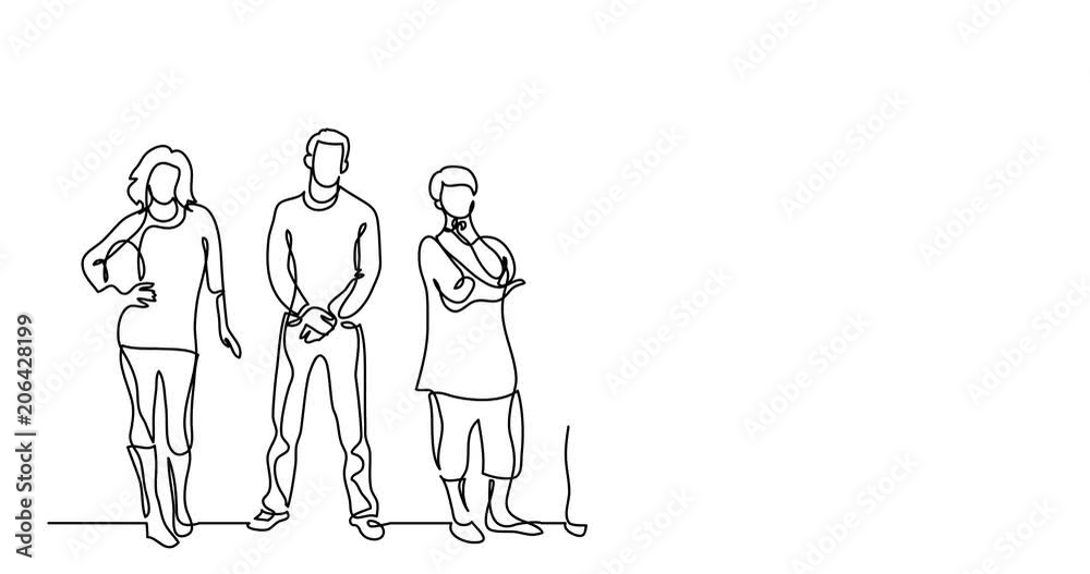 Self drawing animation of continuous line drawing of diverse crowd of standing people Self drawing animation of continuous line drawing of diverse crowd of standing people
