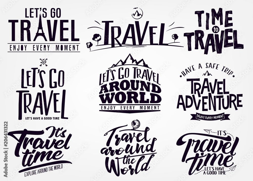 Set of Travel and Adventure Vector Lettering, Calligraphy and Typography Graphic Design Collection
