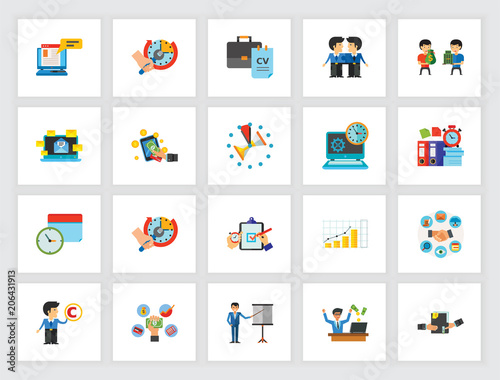 Achieving business goals icon set. Can be used for topics like training, self-organization, planning, multitasking