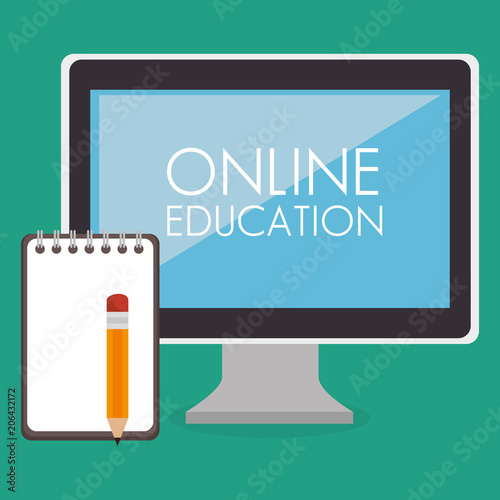 on line education with desktop computer vector illustration design
