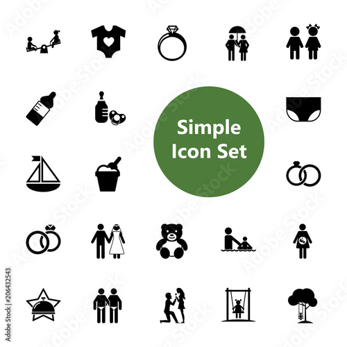 Icon set of family symbols. Human relationship, family life, matrimony. Family concept. For topics like childhood, childcare, relations