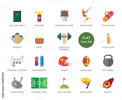 Sport icons set. Twenty two multicolored flat icons