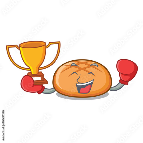 Boxing winner hamburger bun mascot cartoon