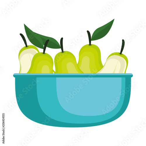 fresh pears in bowl fruits vector illustration design