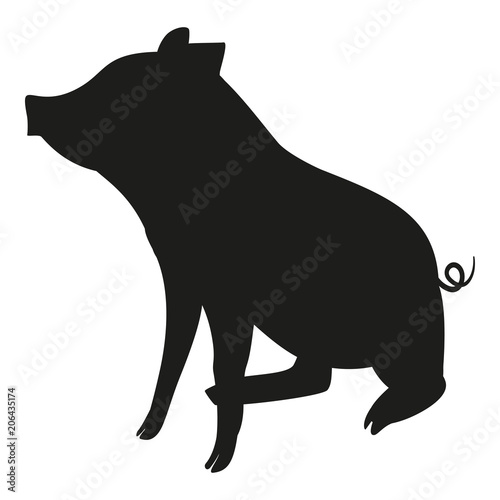Black and white sitting pig silhouette