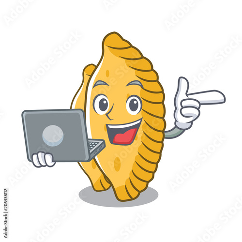 With laptop pastel character cartoon style