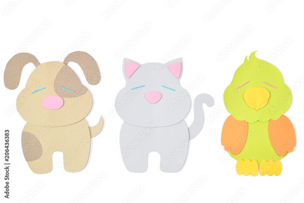 Pet set paper cut on white background - isolated