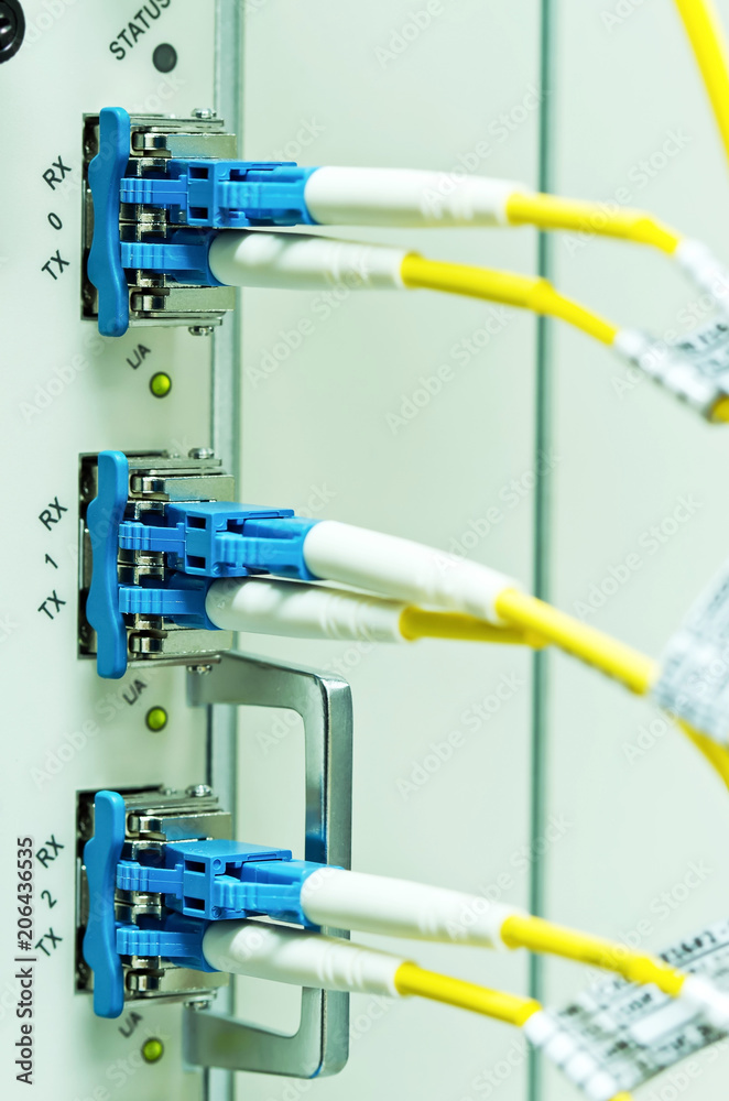 Optical fiber cable single mode LC patch cord with blue connector plug in to equipment Optical fiber cable single mode LC patch cord with blue connector plug in to equipment