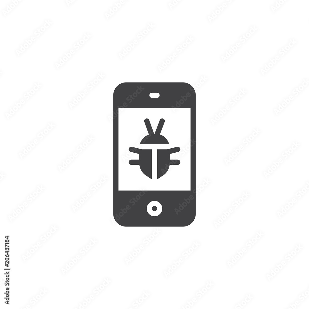 Smartphone virus vector icon. filled flat sign for mobile concept and web design. Mobile phone bug simple solid icon. Symbol, logo illustration. Pixel perfect vector graphics Smartphone virus vector icon. filled flat sign for mobile concept and web design. Mobile phone bug simple solid icon. Symbol, logo illustration. Pixel perfect vector graphics