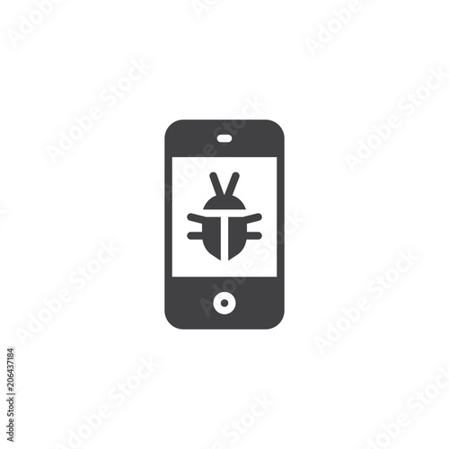 Smartphone virus vector icon. filled flat sign for mobile concept and web design. Mobile phone bug simple solid icon. Symbol, logo illustration. Pixel perfect vector graphics
