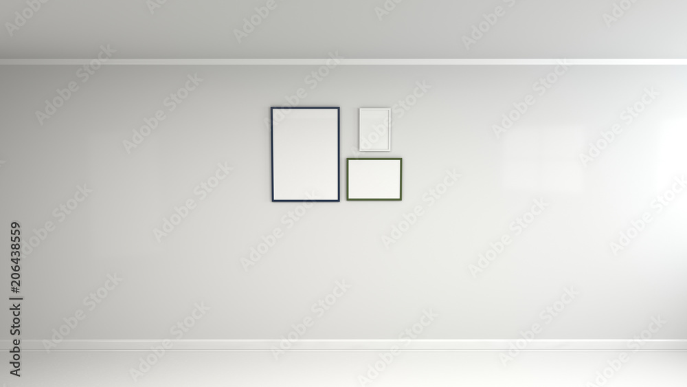 Blank white poster in colorful frame on the wall Blank white poster in colorful frame on the wall