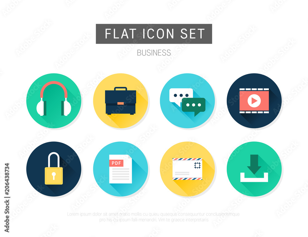 Business flat vector icon set