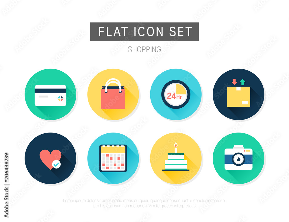 Shopping flat vector icon set