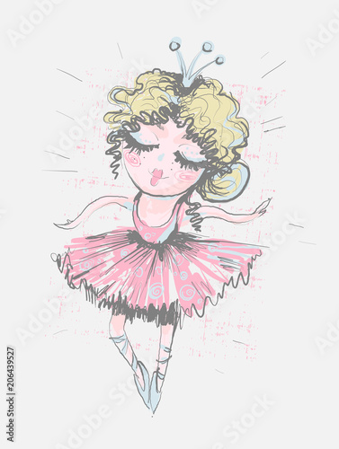Cute girl ballerina. Surface design for kids . Vector graphic for children fashion clothing. Use for print, fashion wear