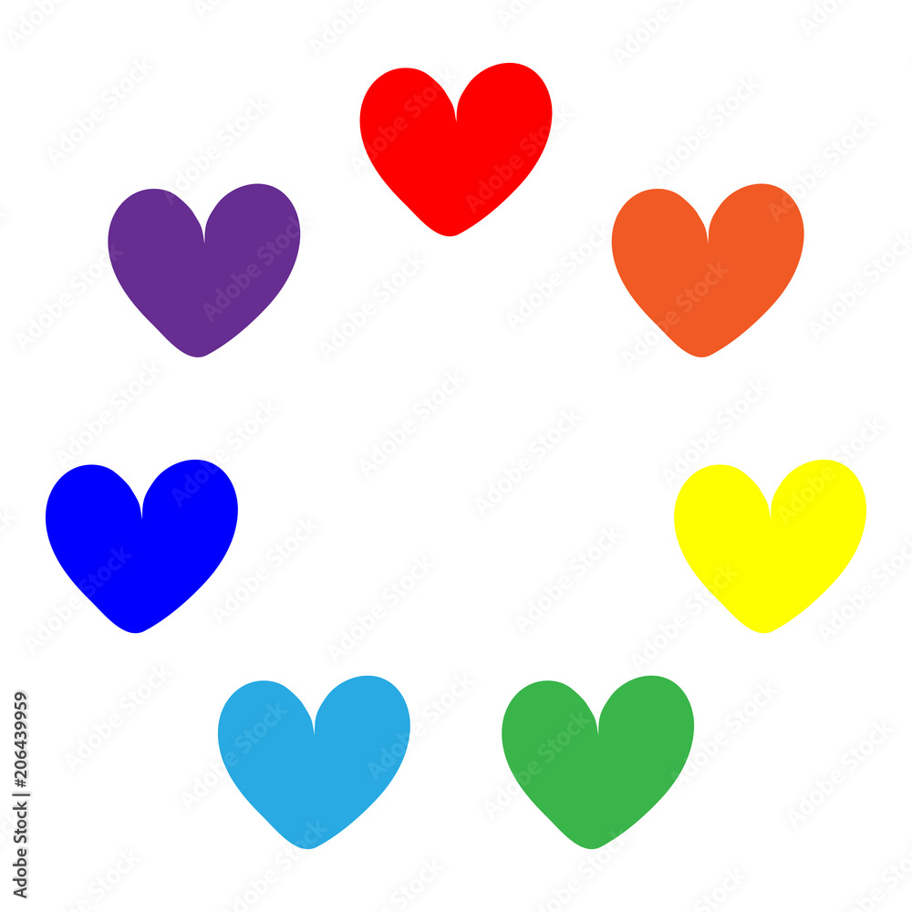 Colorful hearts round garland. Rainbow colors. Vector illustration.