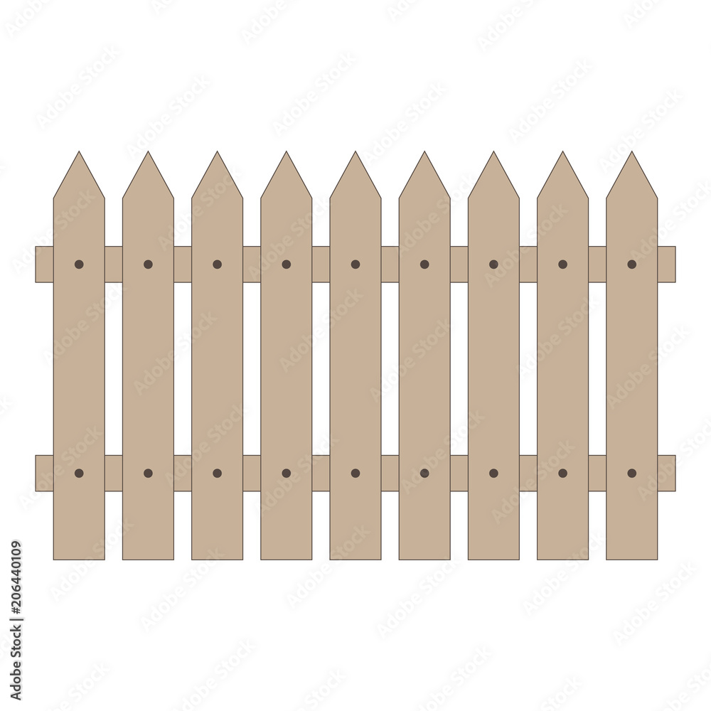 Wooden picket. Acute angled top. Vector illustration.