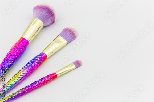 Colorful or rainbow color of Make up brush isolated on white background. Copy space and select focus