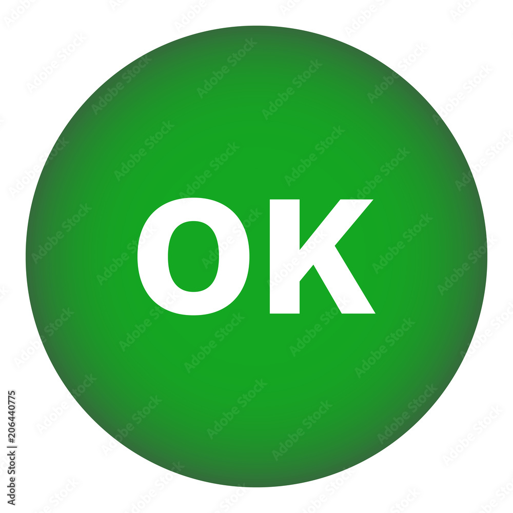 OK round button. Green. Vector icon. OK round button. Green. Vector icon.