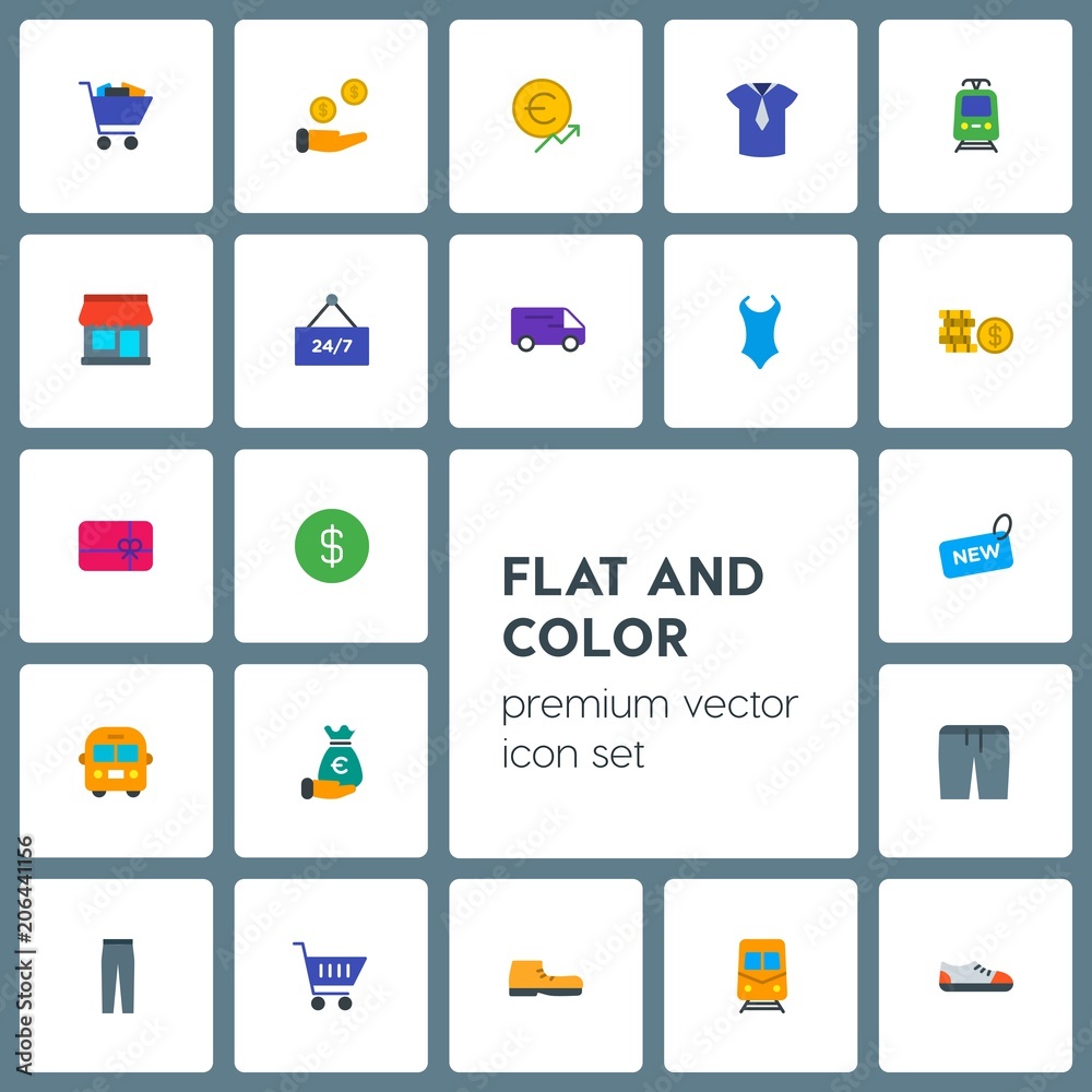 Modern Simple Set of transports, clothes, money, shopping Vector flat Icons. Contains such Icons as  pay,  fashion,  urban,  trousers,  city and more on grey background. Fully Editable. Pixel Perfect