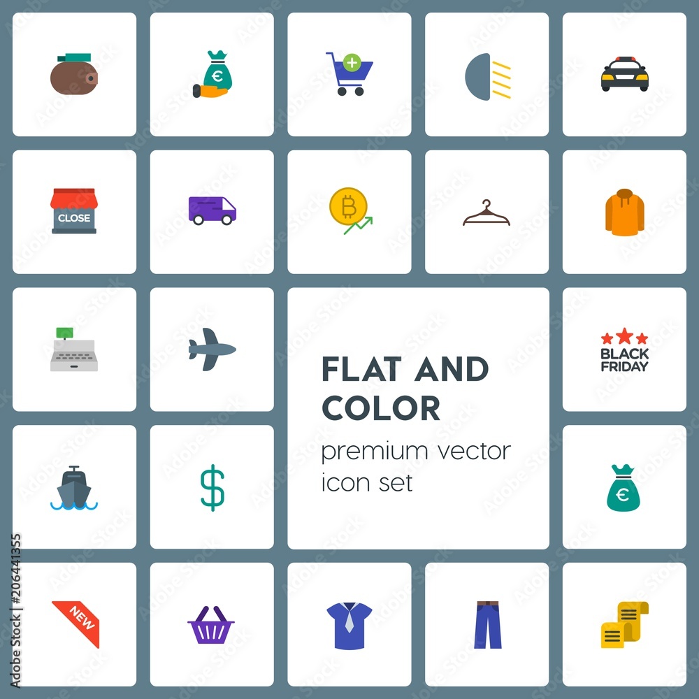 Modern Simple Set of transports, clothes, money, shopping Vector flat Icons. Contains such Icons as  two,  add, bag,  denim,  money, wealth and more on grey background. Fully Editable. Pixel Perfect