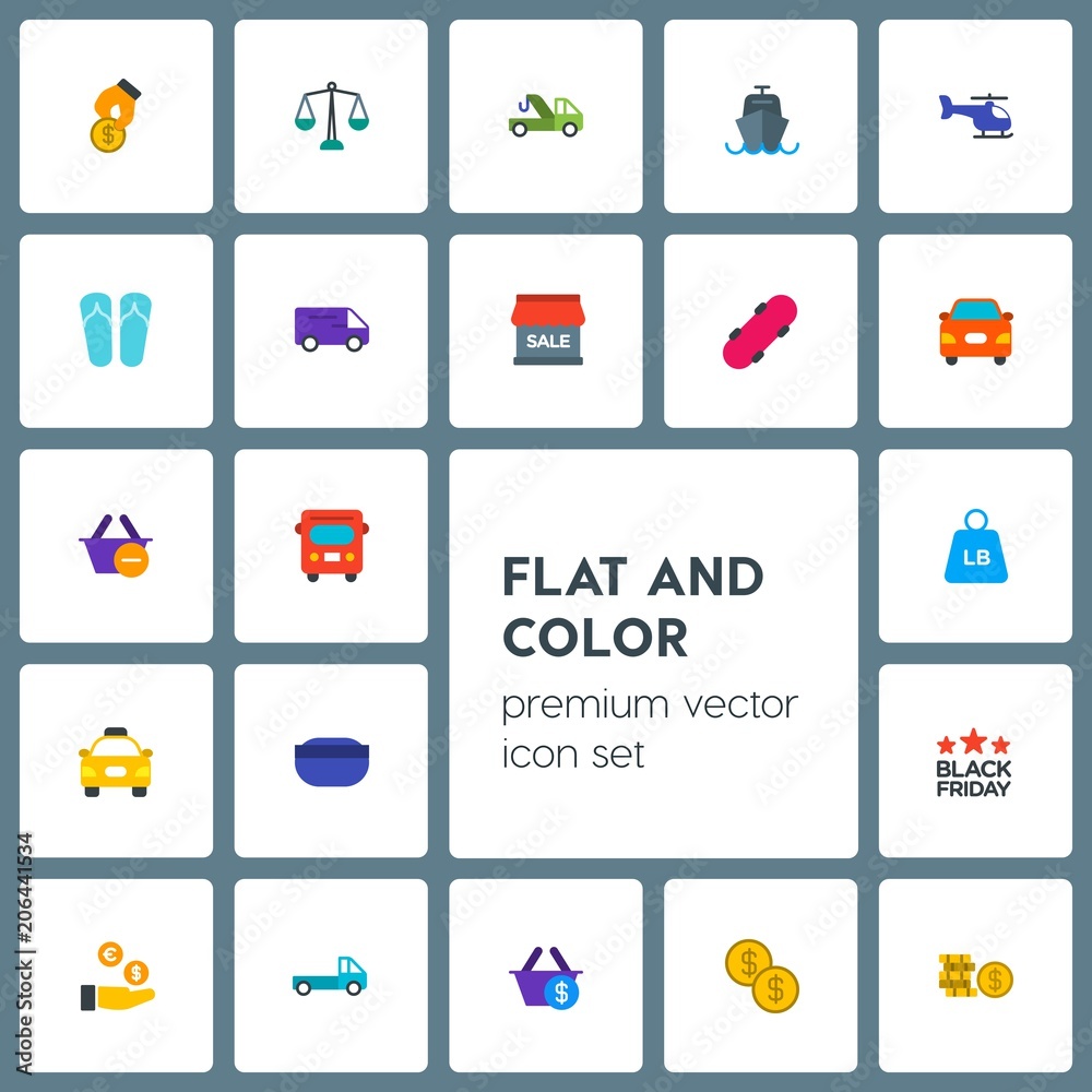 Modern Simple Set of transports, clothes, money, shopping Vector flat Icons. Contains such Icons as  market, friday, truck,  travel,  auto and more on grey background. Fully Editable. Pixel Perfect