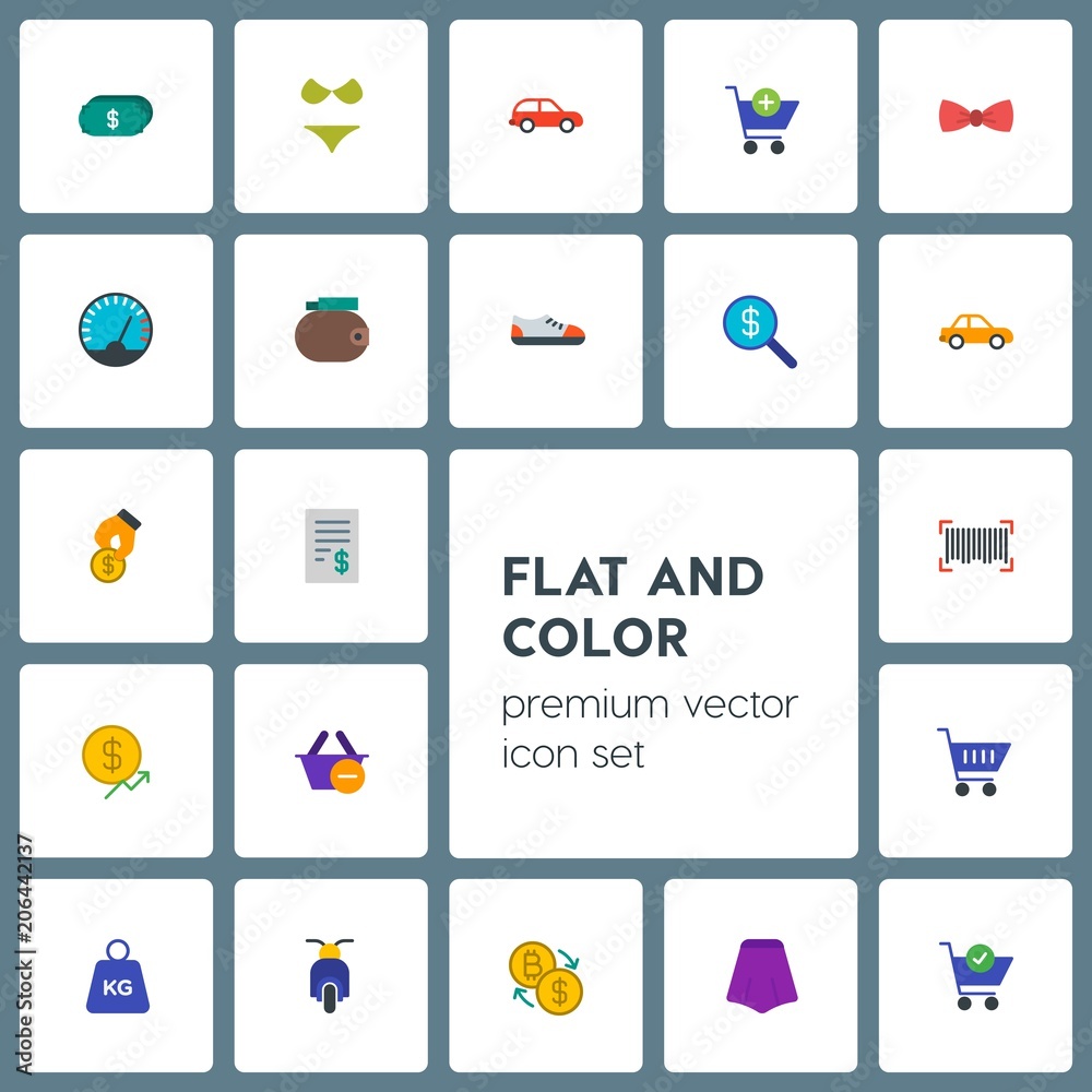 Modern Simple Set of transports, clothes, money, shopping Vector flat Icons. Contains such Icons as  cart,  female,  retail,  auto, bitcoin and more on grey background. Fully Editable. Pixel Perfect