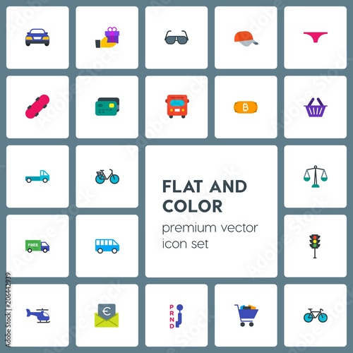 Modern Simple Set of transports, clothes, money, shopping Vector flat Icons. Contains such Icons as sport, automobile, transportation, gift and more on grey background. Fully Editable. Pixel Perfect