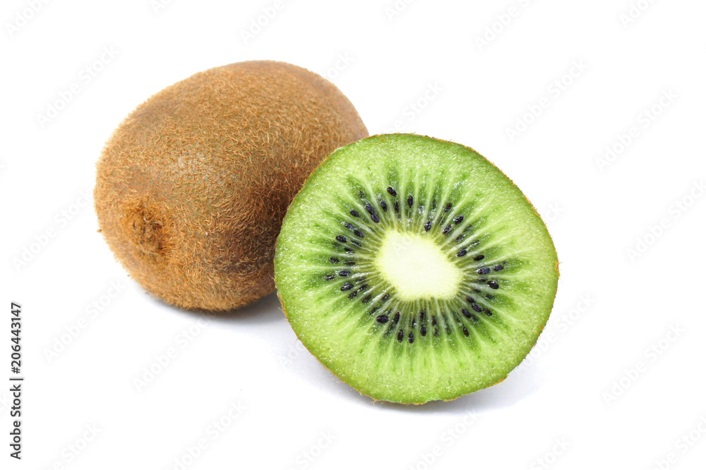 Kiwi whole and half on a white background. Kiwi whole and half on a white background.