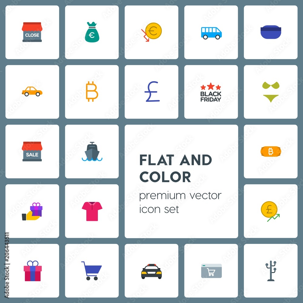 Modern Simple Set of transports, clothes, money, shopping Vector flat Icons. Contains such Icons as  gift, bag,  mystery,  euro,  retail, car and more on grey background. Fully Editable. Pixel Perfect