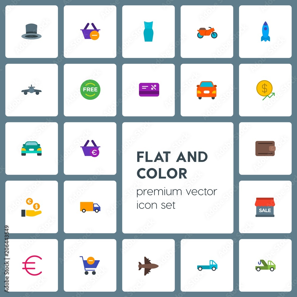 Modern Simple Set of transports, clothes, money, shopping Vector flat Icons. Contains such Icons as air,  vehicle, shop,  dress,  car,  speed and more on grey background. Fully Editable. Pixel Perfect