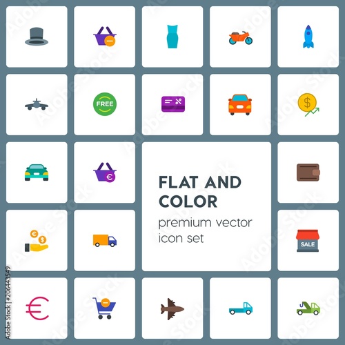 Modern Simple Set of transports, clothes, money, shopping Vector flat Icons. Contains such Icons as air, vehicle, shop, dress, car, speed and more on grey background. Fully Editable. Pixel Perfect