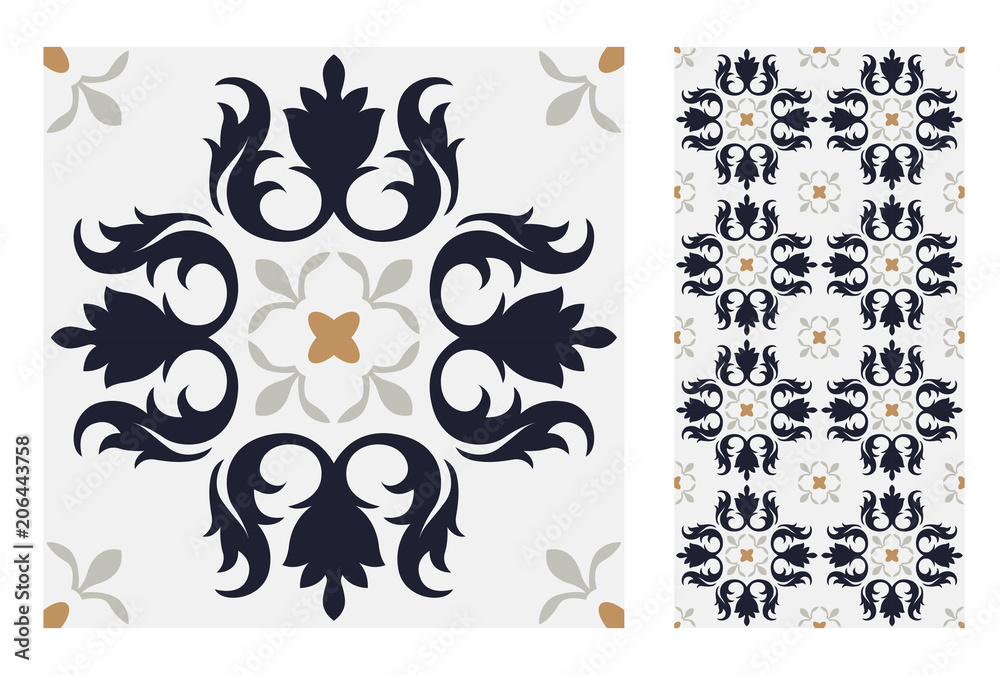 vintage tiles patterns antique seamless design in Vector illustration	