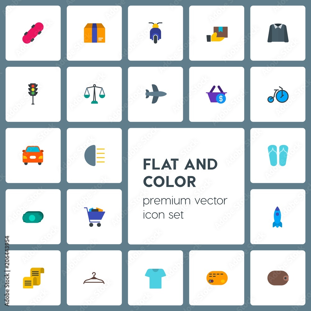 Modern Simple Set of transports, clothes, money, shopping Vector flat Icons. Contains such Icons as  delivery, shuttle,  card,  paper,  car and more on grey background. Fully Editable. Pixel Perfect