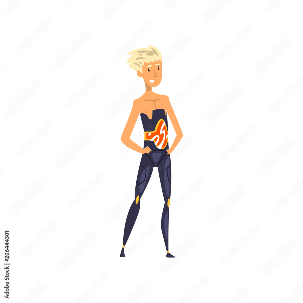 Young man from the future in futuristic clothing vector Illustration on a white background Young man from the future in futuristic clothing vector Illustration on a white background