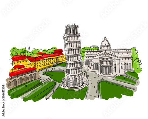 Leaning tower of Pisa, Italy. Sketch for your design