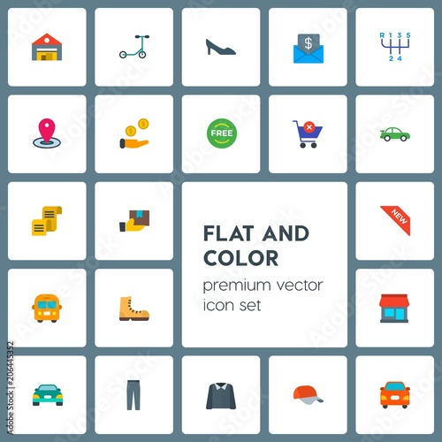 Modern Simple Set of transports, clothes, money, shopping Vector flat Icons. Contains such Icons as leather, trousers, fashion, travel and more on grey background. Fully Editable. Pixel Perfect